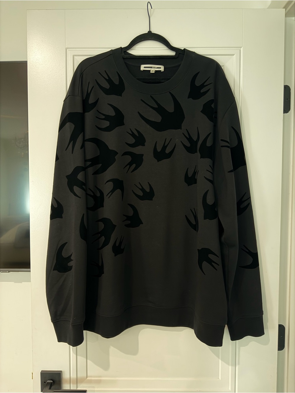 Men's Alexander McQueen Mcq Black Crewneck Sweater with Swallow Print